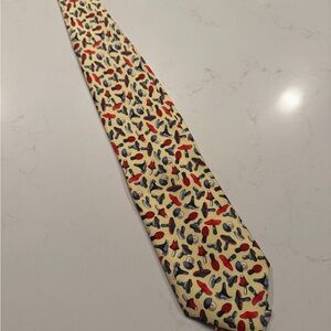Alain Figaret Paris Men's Patterned Tie - Yellow with Red, Blue patterns